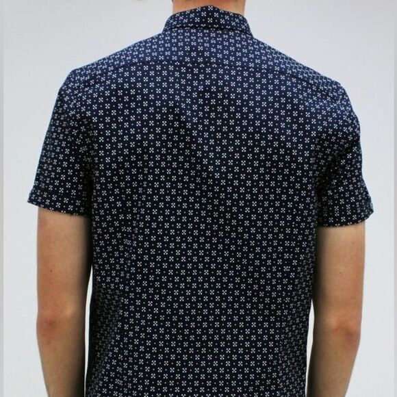 Ted Baker Polarbe Navy Dot Print Woven Cotton Short Sleeve Shirt Size 1 & Small - Picture 11 of 11